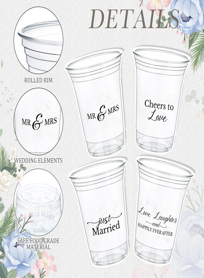Jingmore 50 Pcs Wedding Plastic Cup 12 oz Wedding Disposable Cups for Reception Thick Clear Cup Happily Ever After Mr and Mrs Just Married Cups for Bridal Shower Decorations - Image 2
